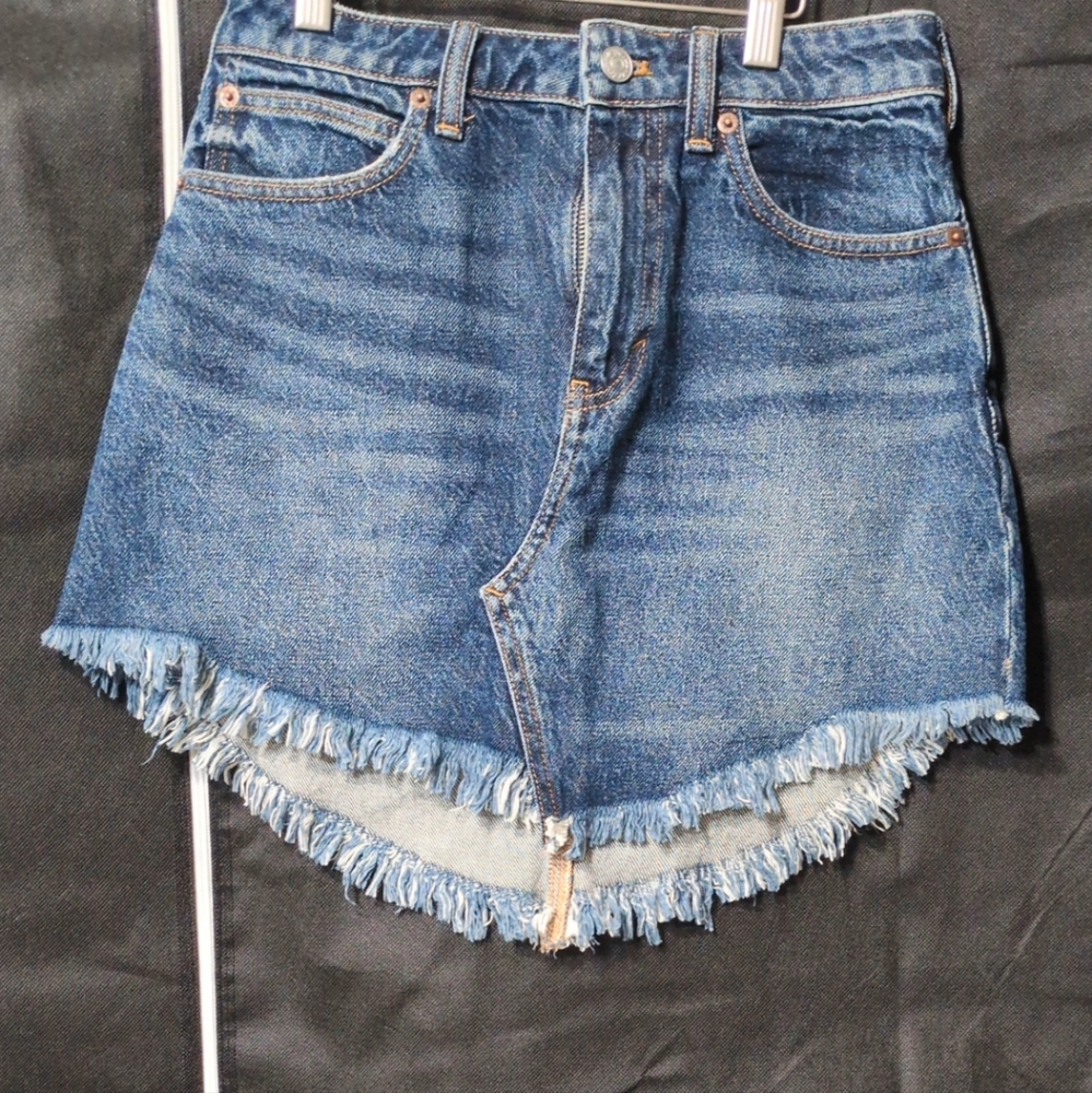 We The Free Distressed Blue Denim Skirt